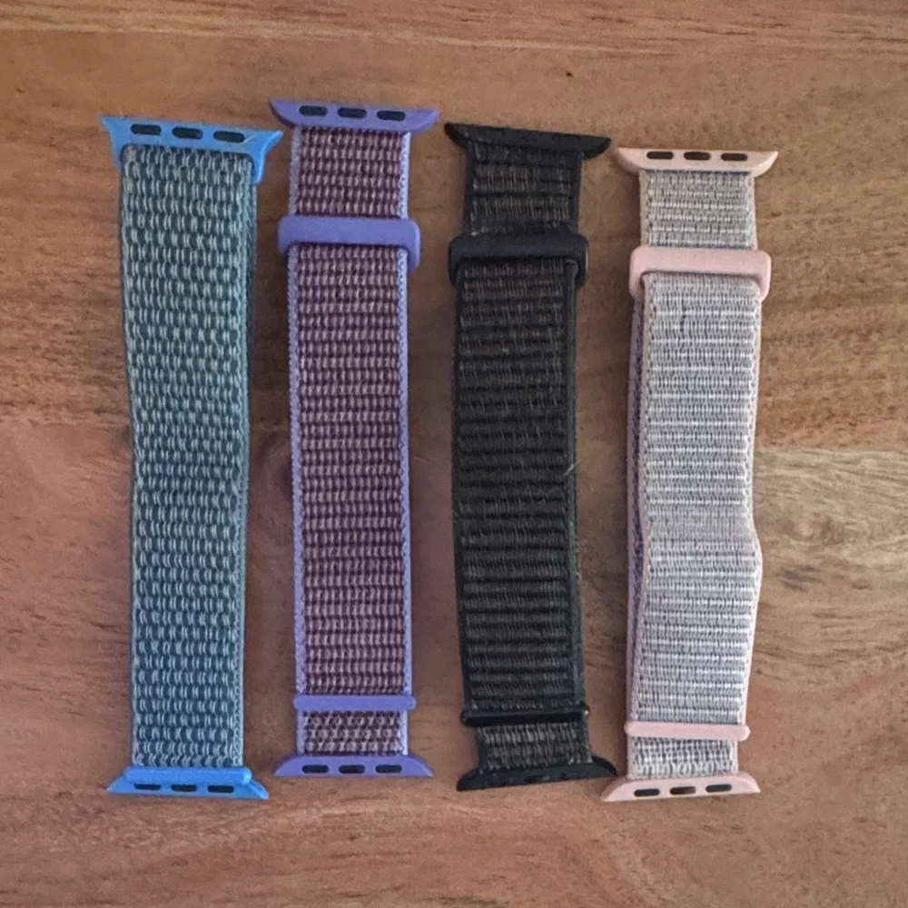 Silicone-Style Woven Sport Loop Watch Bands - Blue, Purple, Black, Pink (4-Pack)